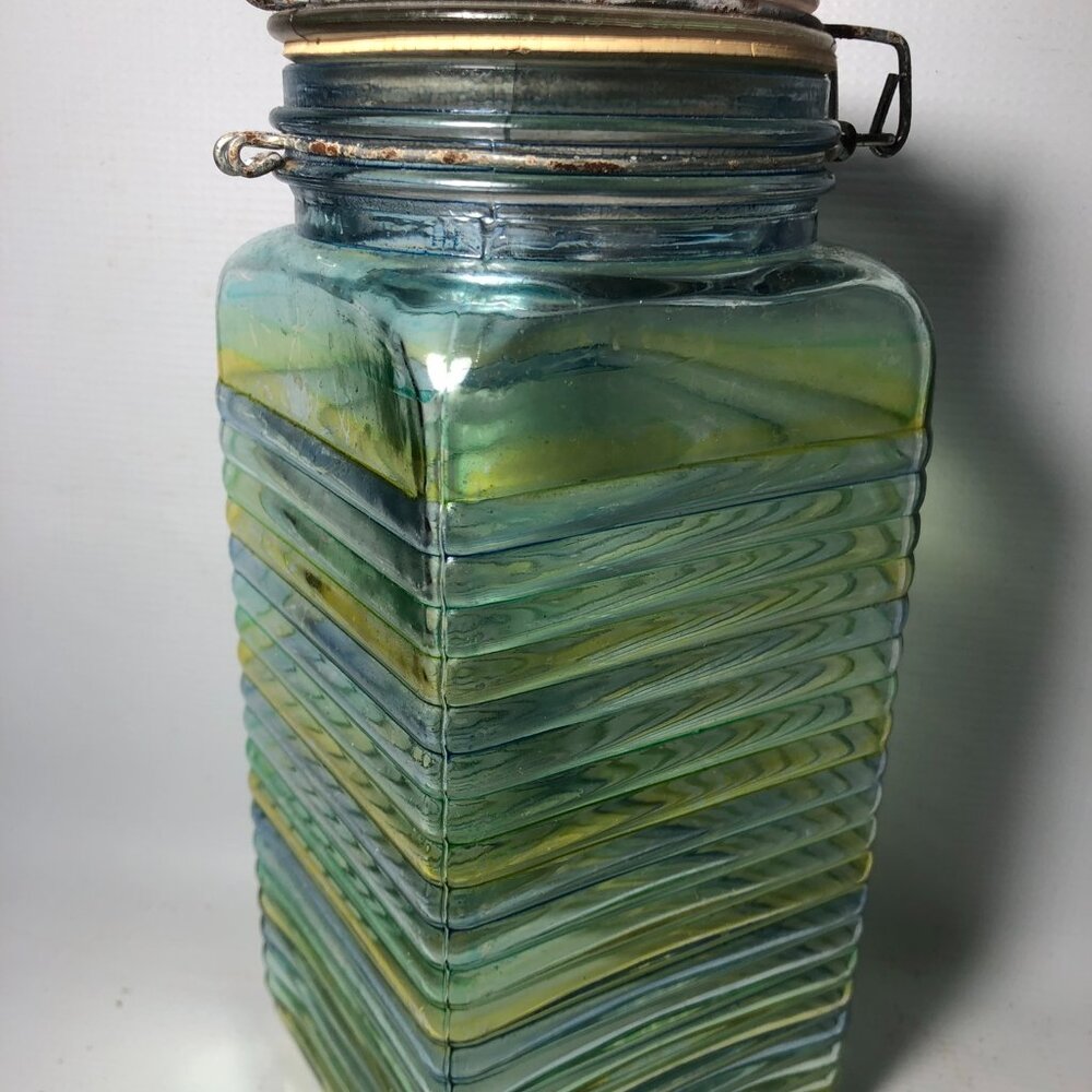 Vintage Ribbed Multi-Colored Canister Storage Mason Jar